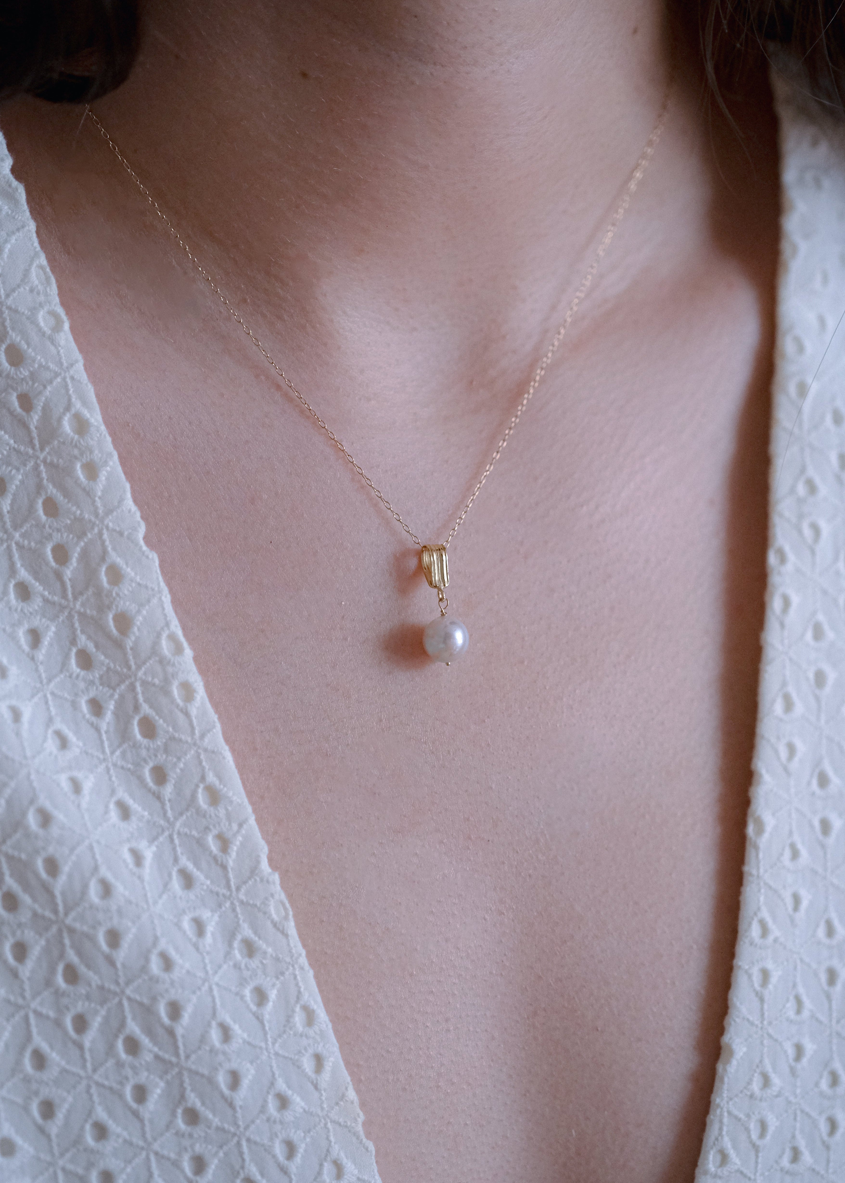 Akoya Pearl Necklace with textured gold bail