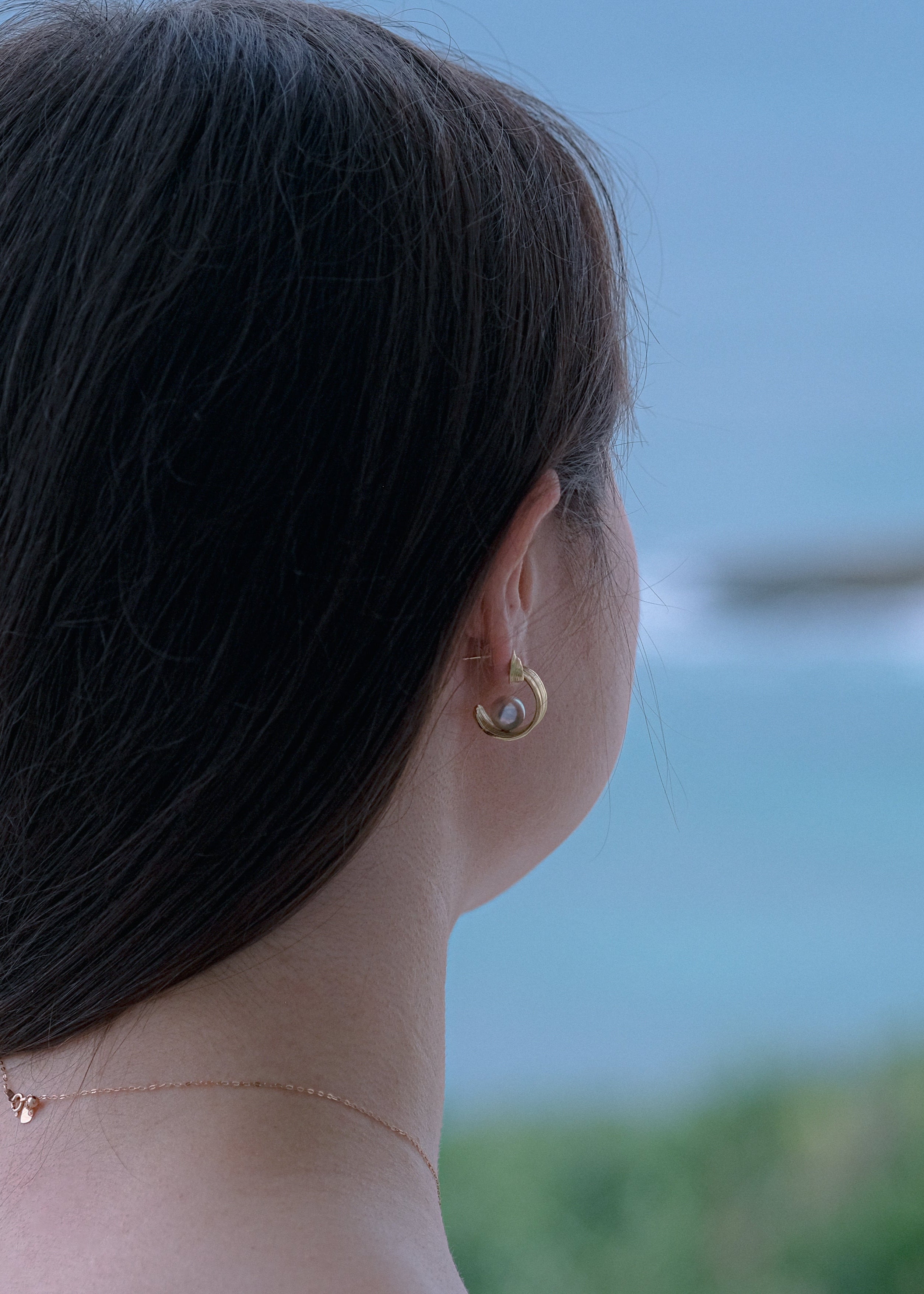 Bold Textured Hoops With Akoya Pearls