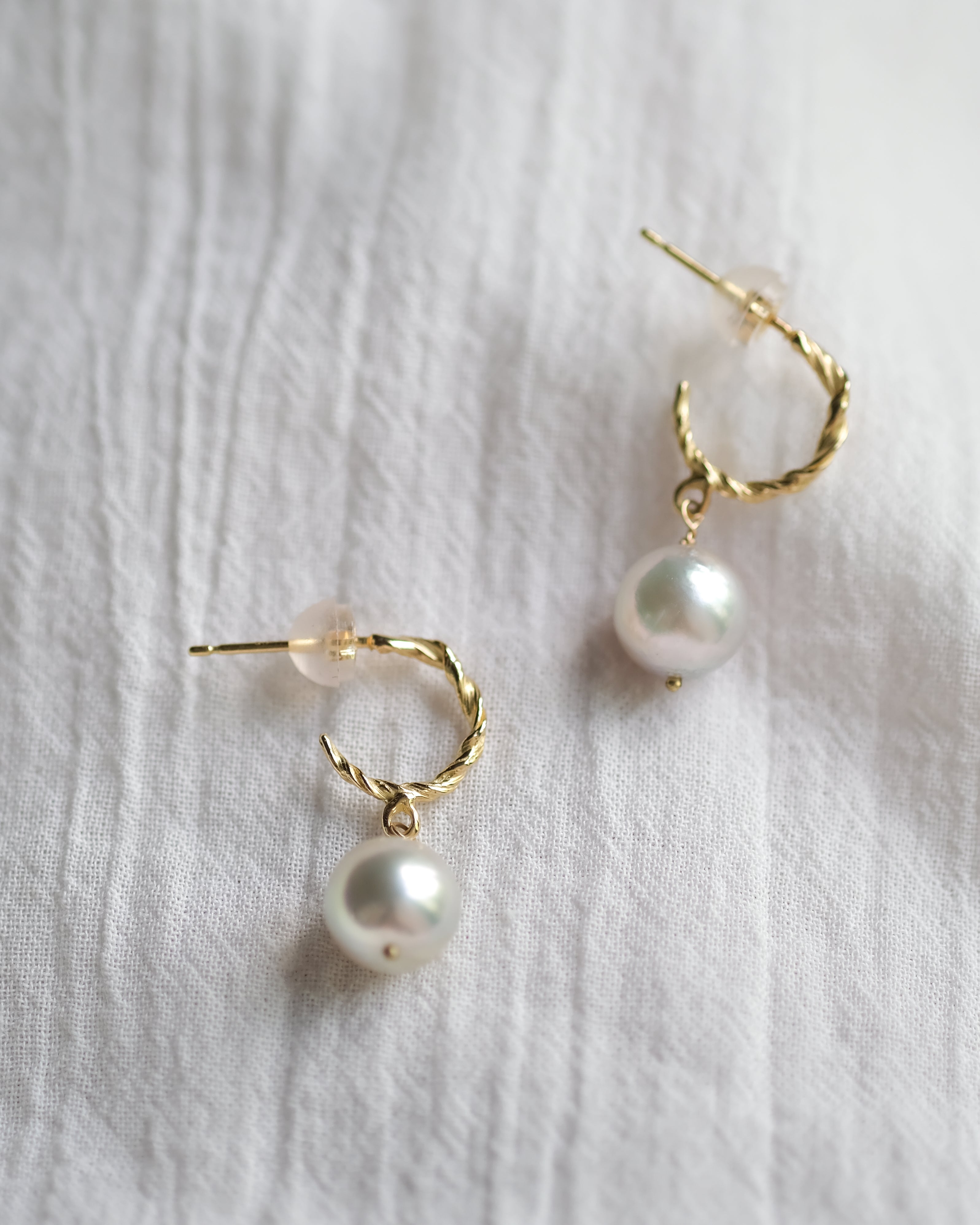 Twisted Texture Miniature Hoops with Akoya Pearls